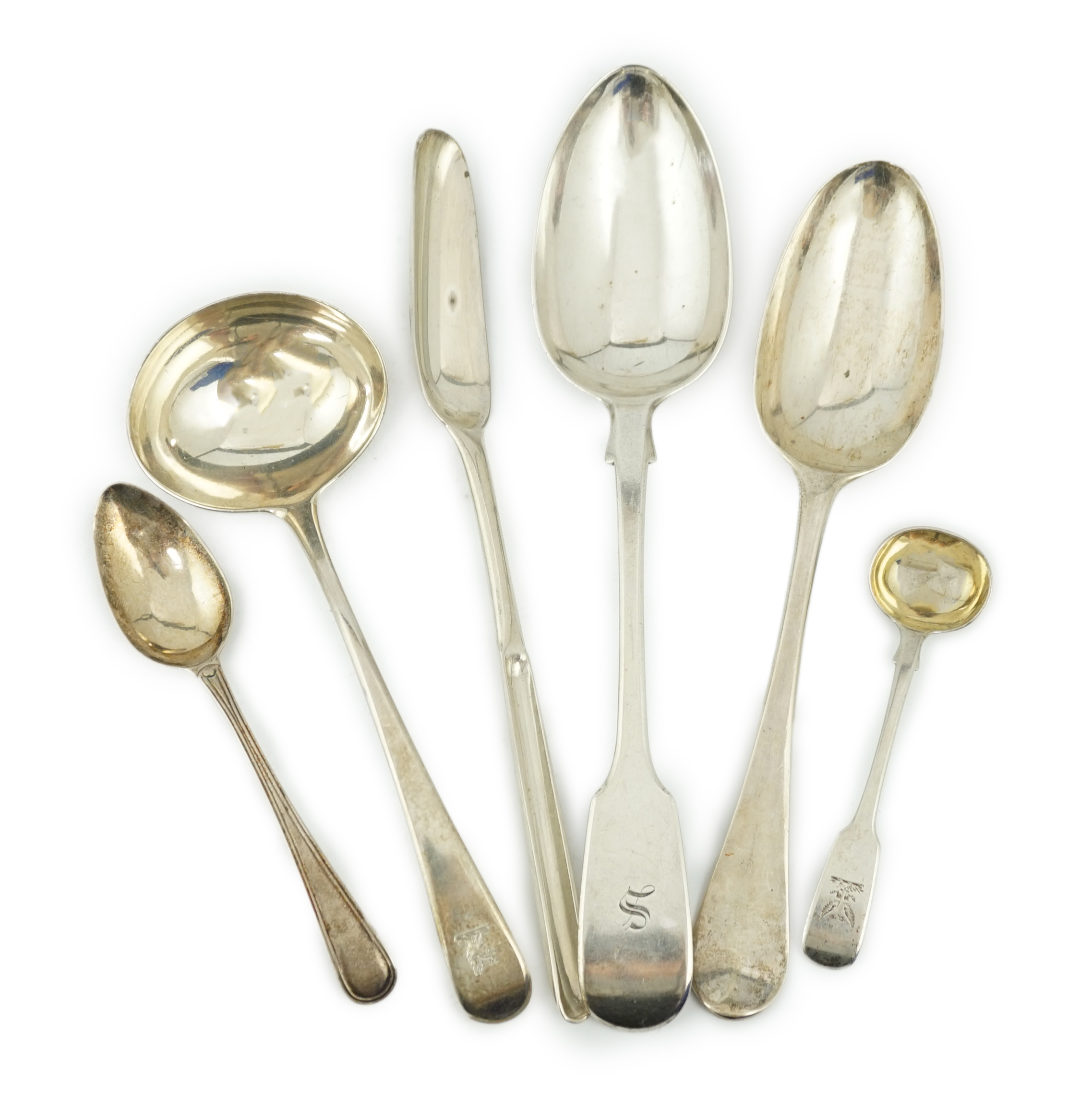 A collection of assorted Georgian and later silver flatware